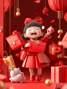 红衣女孩喜提新春礼物