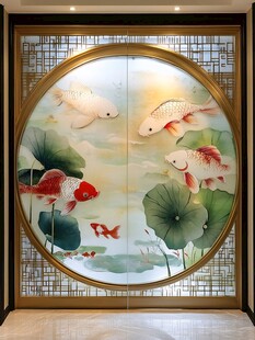 中式锦鲤荷花屏风装饰画