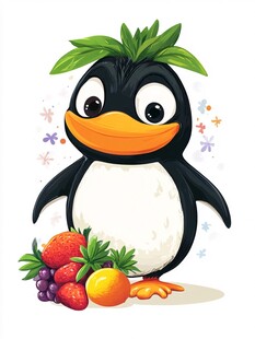 戴叶企鹅与缤纷水果
