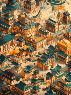 立体风格的古风城市景观