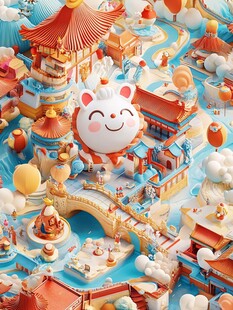 萌兔闹新春古风热闹场景