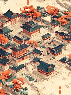 古风中式庭院建筑景观图