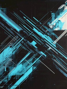 蓝黑线条交织抽象艺术图
