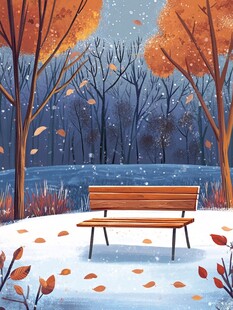 雪中秋景长椅静谧之境