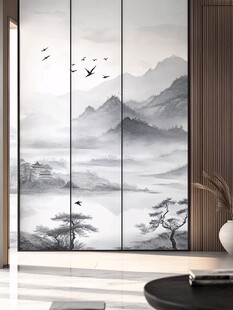 中式水墨山水屏风装饰画