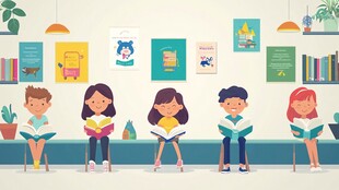 孩子们在教室专注阅读