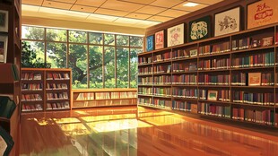 阳光洒落的静谧图书馆