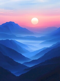 日落群山间梦幻美景