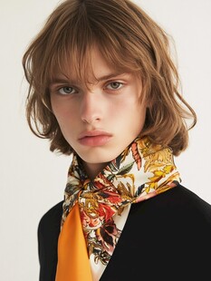 复古丝巾搭配的时尚模特