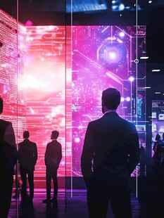 科技展厅前的商务人士