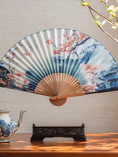 古风折扇配中式茶具摆件