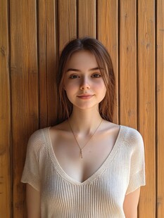 倚木而立的优雅气质女孩