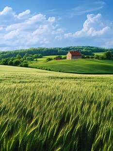 田园麦浪中的静谧小屋
