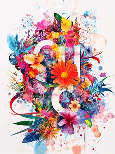 缤纷花卉字母艺术图案