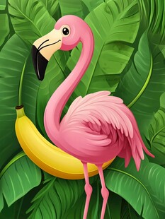 火烈鸟与香蕉的热带风情