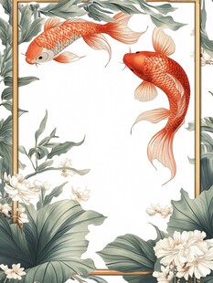 锦鲤戏花图