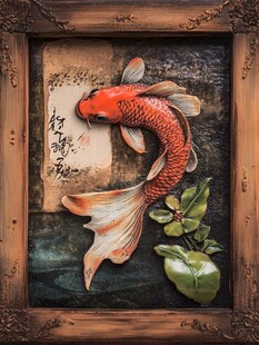 中式锦鲤木雕艺术装饰