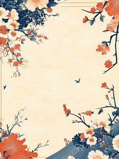 中式花卉古风边框背景图