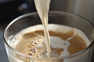 牛奶倒入咖啡杯瞬间
