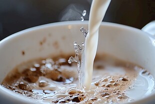 牛奶倒入咖啡杯瞬间