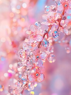 梦幻粉晶花朵饰品特写