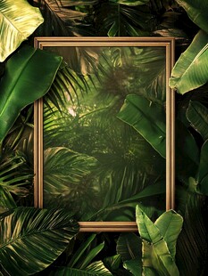 金框中的热带植物景观