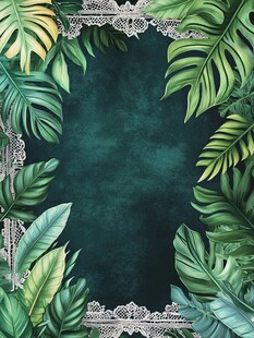 热带植物蕾丝边框背景图