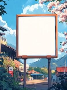 春日街头的空白广告牌