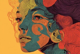 多彩梦幻女性面部艺术插画