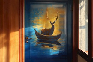 梦幻之境 鹿坐舟中映光影