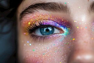 梦幻多彩闪粉眼妆特写