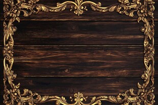 金色雕花框饰深色木板背景