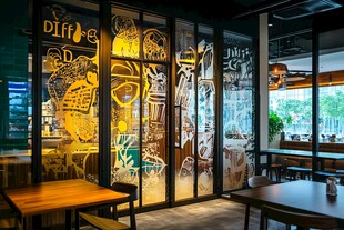 涂鸦装饰的时尚餐厅空间