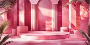 粉色梦幻立体几何展示空间