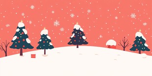 冬日雪景中的装饰圣诞树