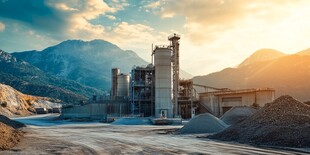 夕阳下的矿山工厂美景