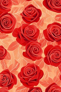 红玫瑰花卉无缝图案背景