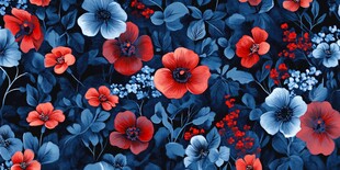 深蓝底绚丽花卉图案