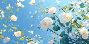 蓝天下绽放的白色花朵