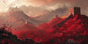 秋日长城红叶壮美风光