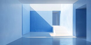 蓝色极简风明亮走廊空间