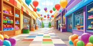 热闹多彩的购物街气球装饰