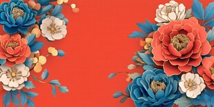 中式繁花喜庆红底插画