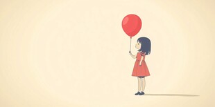 手持红气球的可爱小女孩