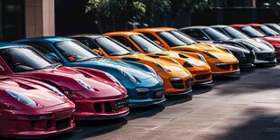 多彩跑车整齐排列展示