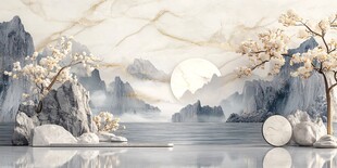 中式山水意境大理石背景墙