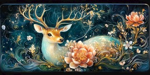 梦幻灵鹿伴繁花与星辰