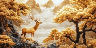 金色山林间的优雅雄鹿