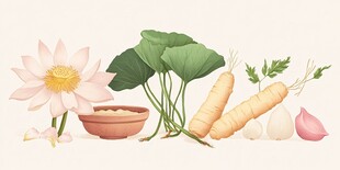 荷花与根茎类食材插画