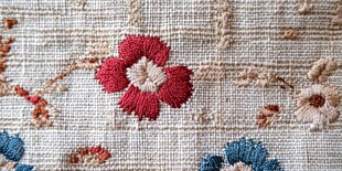 手工刺绣花卉麻布纹理